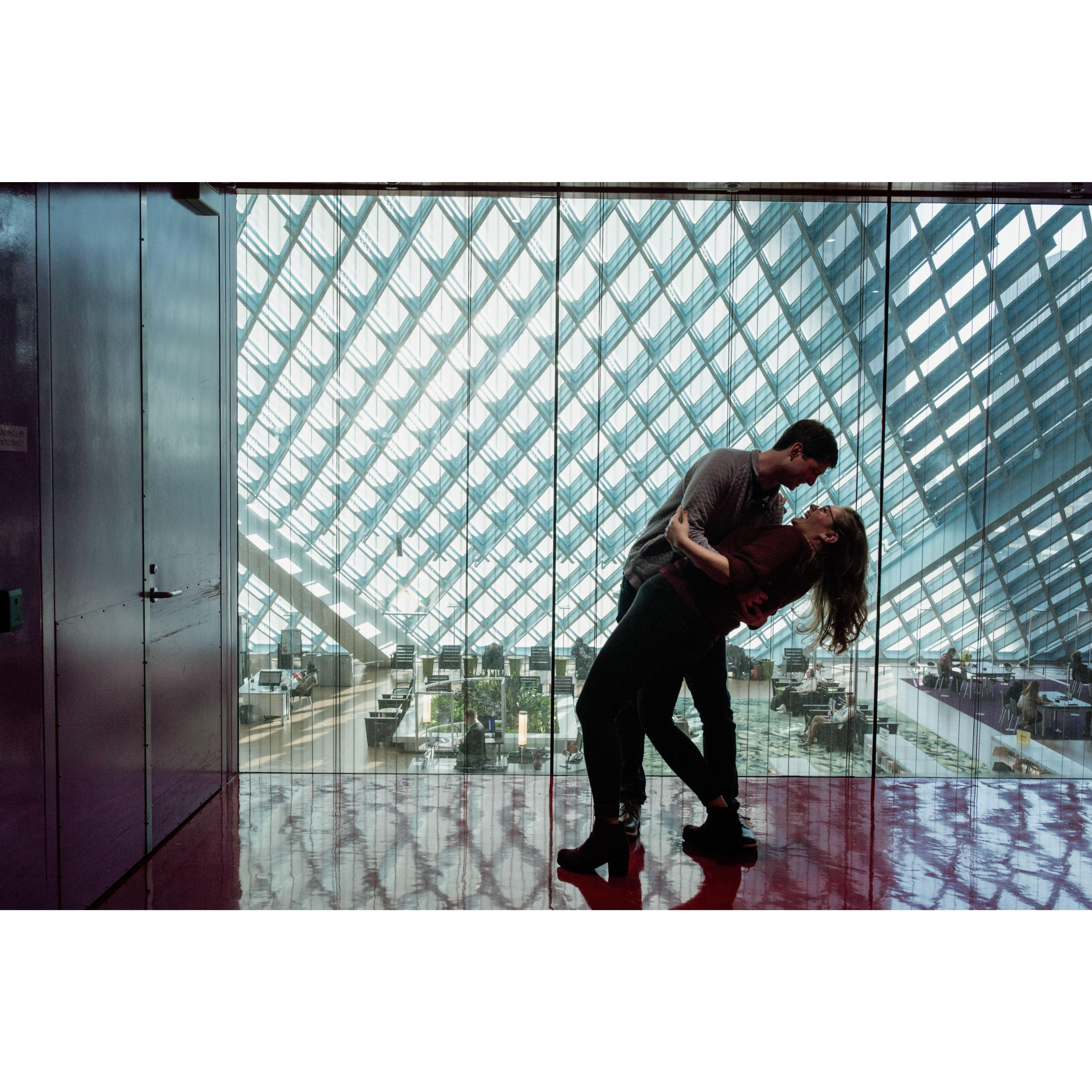 Engagement Photos at the Seattle Public Library