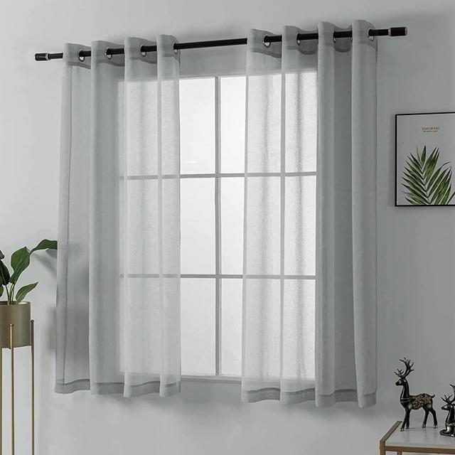 HUTO Grey Sheer Curtains 45 Inch Length for Kitchen Grommet Breathable Airy Gray Curtains for Bathroom Window Laundry Canopy Sitting Room Reading 52x45 Inches Long Dark Gray 2 Pack