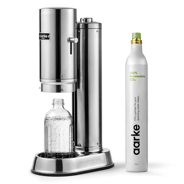 Aarke Carbonator Pro, Sparkling & Carbonation Water Machine, Stainless Steel with Glass Reusable Bottle Volume 800 mL/27 fl oz and CO2 Cylinder (Stainless)