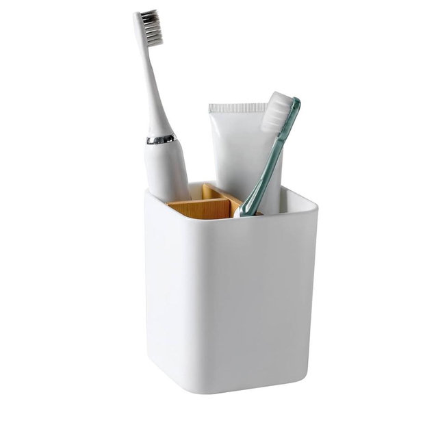 Toothbrush Holder for Bathrooms, 3 Slots Toothbrush and Toothpaste Holder Bathroom Counter Organizer for Electric Toothbrushes, Floss, Razors - White