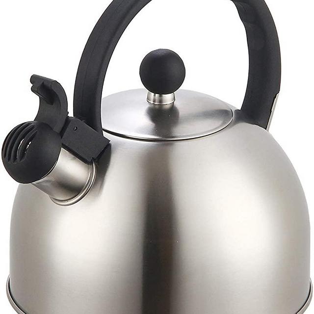 2 Liter Stainless Steel Whistling Tea Kettle - Modern Stainless Steel Whistling Tea Pot for Stovetop with Cool Grip Ergonomic Handle (Stainless Steel)