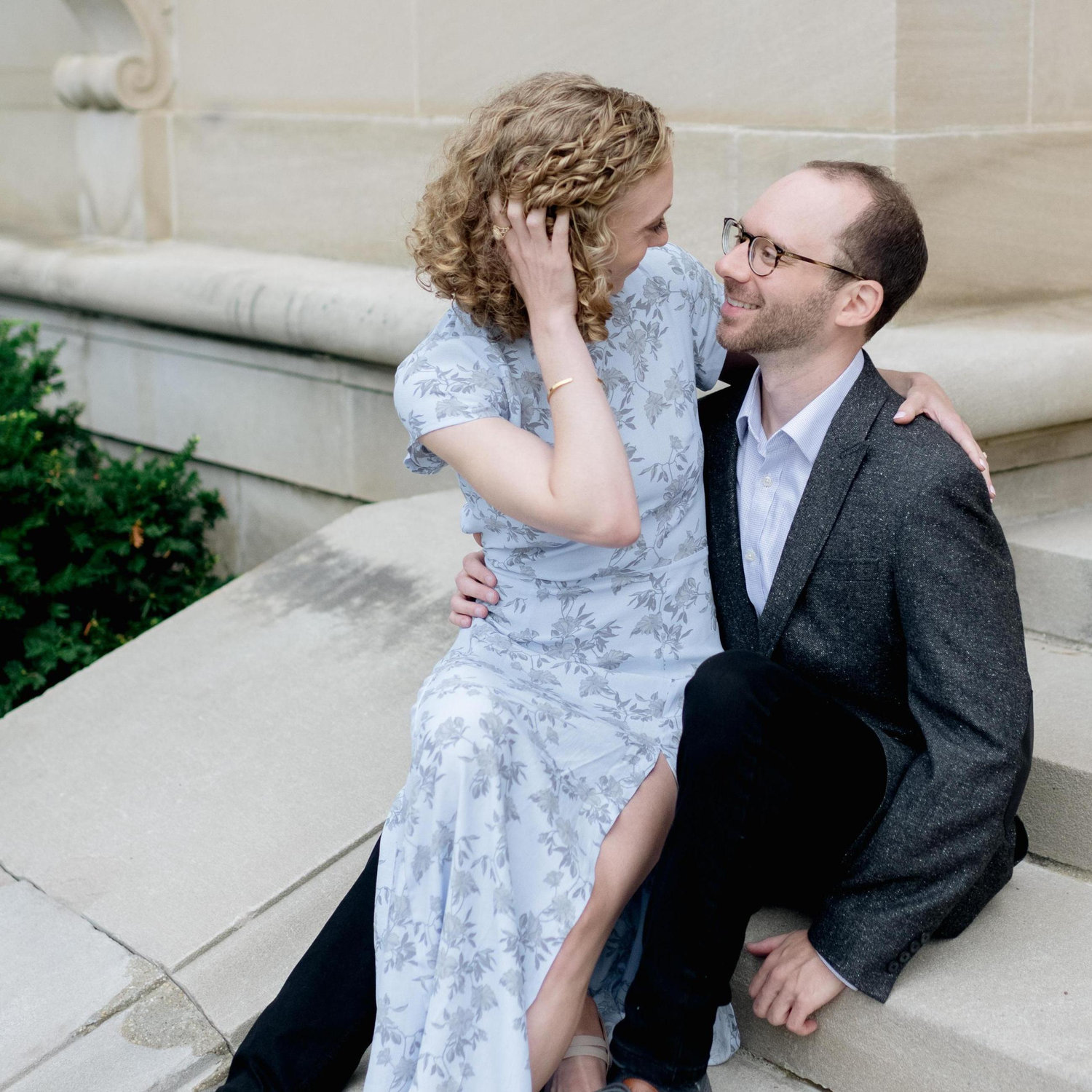 Engagement photos at the Law Quad at the University of Michigan