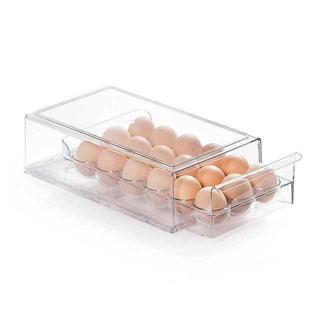 Egg Container for Refrigerator BPA Free Refrigerator Organizer Bins,Stackable Egg Holder for Refrigerator,18 Egg Tray,Clear