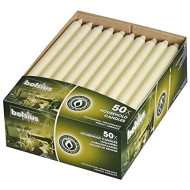 BOLSIUS Straight Unscented Ivory Candles Pack of 50-11-inch Long Candles - 12 Hour Long Burning Candles - Perfect for Emergency Candles, Chime Candles, Table Candles for Wedding, Dinner, Christmas