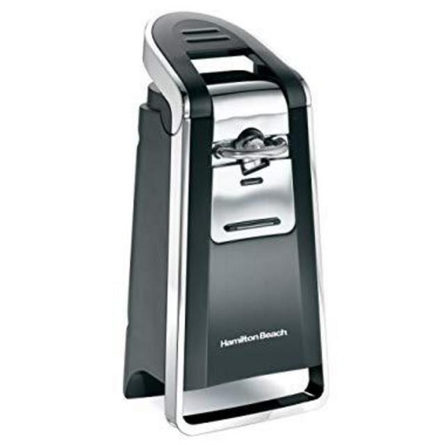 Hamilton Beach Smooth Touch Electric Automatic Can Opener with Easy Push Down Lever, Use With All Standard-Size and Pop-Top Lids, Stainless Steel Kitchen Scissors, Black and Chrome (76607)