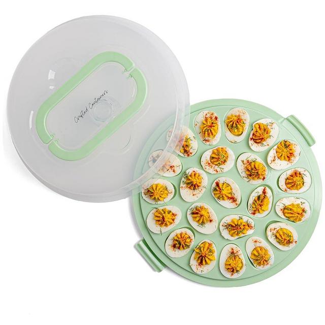 Deviled Egg Carrier with Lid & Handles - Classy Deviled Egg Tray Platter for Holidays, Parties - Portable Deviled Egg Container for 22 Deviled Eggs - Dishwasher-Friendly Deviled Egg Platter - Green