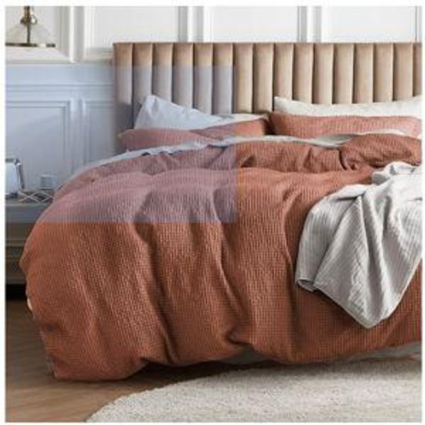 Bedsure Cotton Duvet Cover Queen - 100% Cotton Waffle Weave Burnt Orange Duvet Cover Queen Size, GentleSoft™ and Breathable Bedding Set for All Season, 3 Pieces, 90"x90"