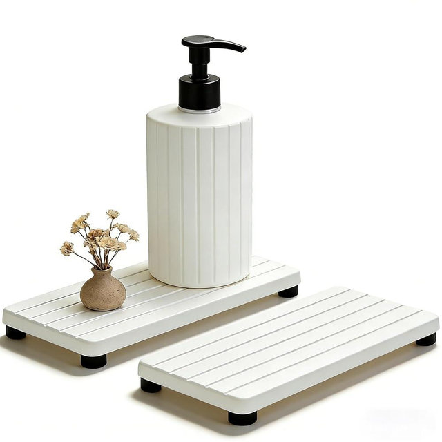 2PCS Stone Drying Tray, Water Absorbing Stone Tray for Sinks, Neat Diatomite Sink Trays, Fast Drying Kitchen Sponge Hand Soap Holder, Instant Dry Sink Coasters Used for Bathroom Counter -White