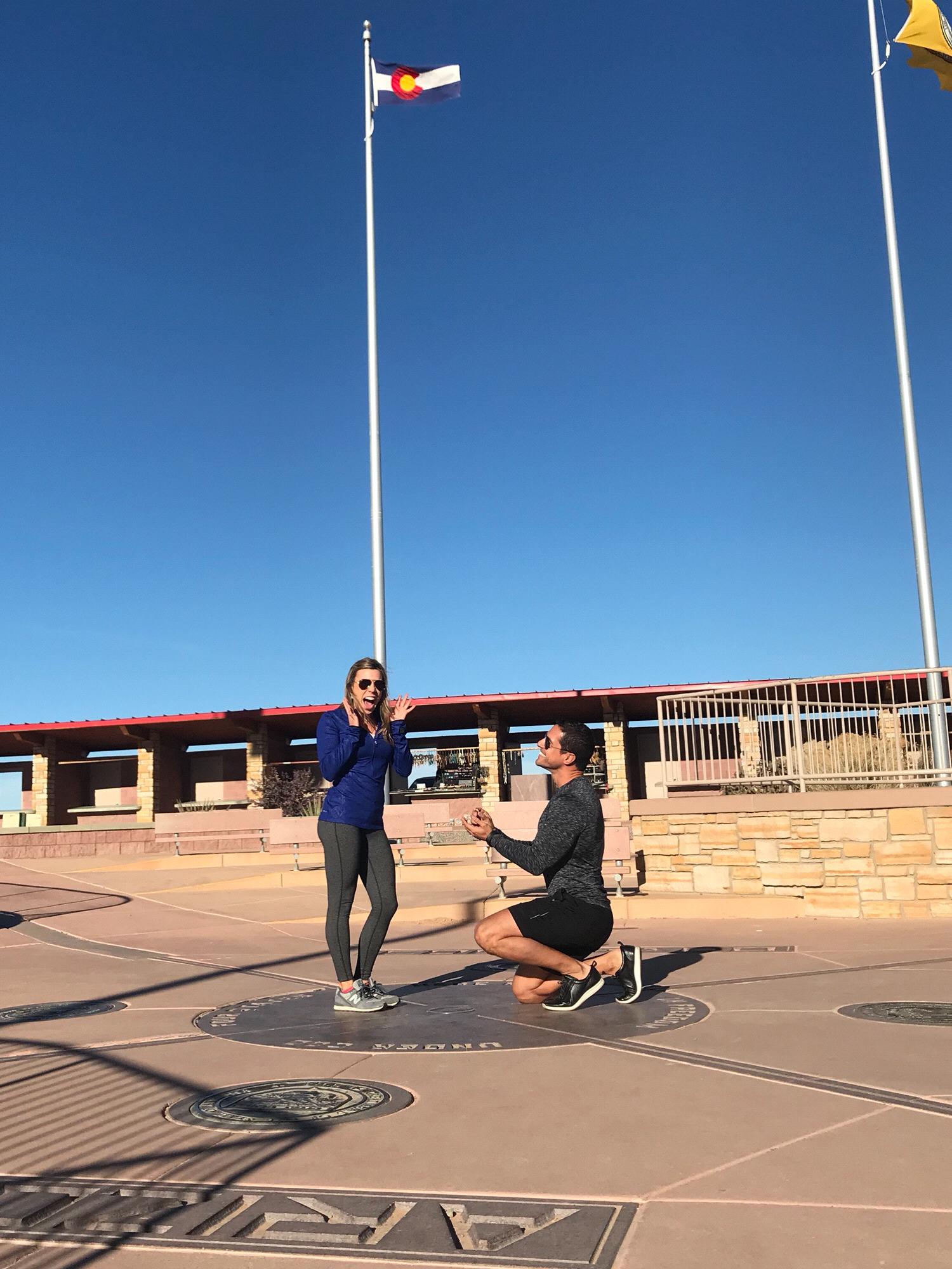 Rico proposing at 4-Corners with my engagement ring (on our way to Telluride, CO)