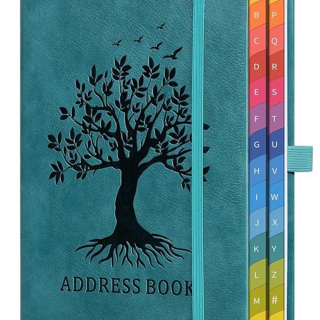 ZXHQ Address Book with Colorful Alphabetical Tabs (8.4" x 5.8") - Address Books for Seniors Hardcover Telephone and Contact Organizer, with Space for Important Website Passwords - Seagreen