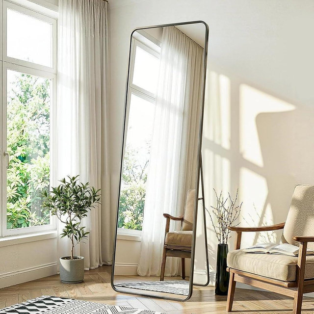 Delma Full Length Mirror, 70"x24" Floor Standing Full Body Mirror for Bedroom, Wall Mounted, Freestanding or Leaning, Rounded Corners Rectangle Design for Living Room, Bedroom or Dressing Room(Black)