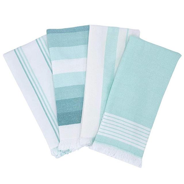 The Accented Co. Kitchen Towels, Set of 4 - Thick, Absorbent, Fast Drying Tea Towels - Turkish Cotton with Hanging Loop (28x18 inches)(Mint Green)