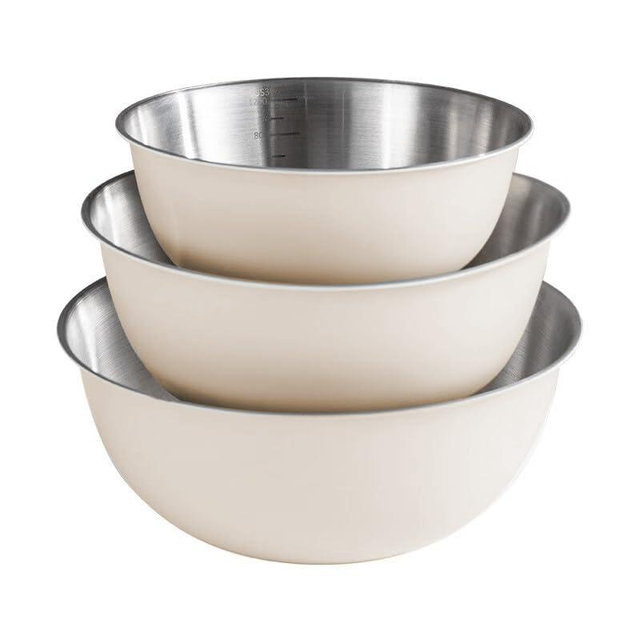 YUNYDSM Mixing Bowls, 3Pcs Stainless Steel Mixing Bowl Set, Kitchen Metal Bowls for the Kitchen, Multifunctional, Stackable, Dishwasher Safe, 1.2L / 1.8L / 2.5L(Cream White)