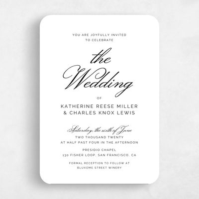 White Rounded Wedding Invitation - Arthur Type