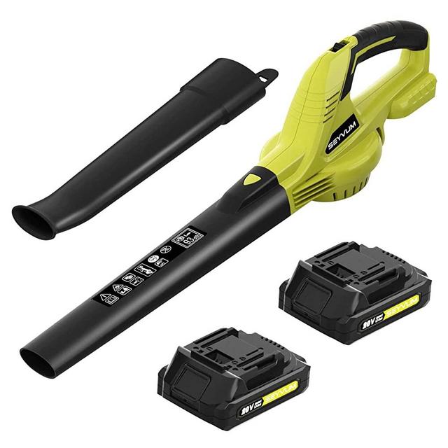 SEYVUM Leaf Blower - 320CFM 150MPH 20V Leaf Blower Cordless with 2 X 2.0 Battery & Charger, Electric Leaf Blower for Lawn Care, Battery Powered Leaf Blower Lightweight for Snow Blowing & Yard Cleaning