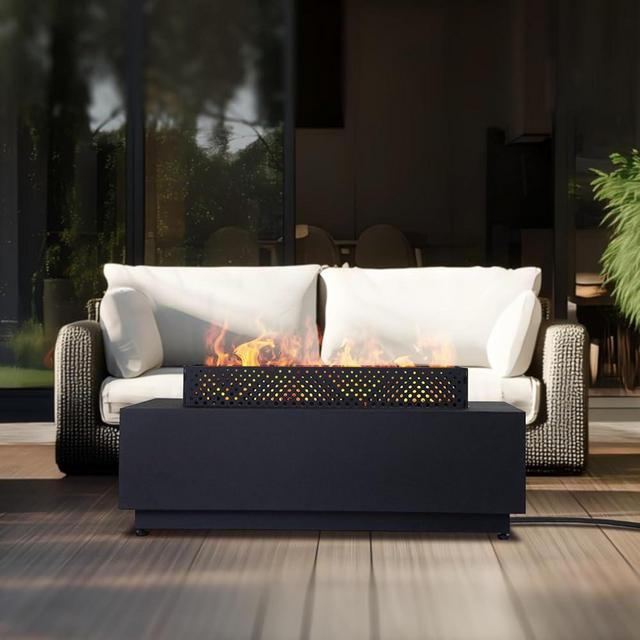 42 Inch Propane Fire Pit Table, 3-Piece Outdoor Rectangular Fire Pit, 50,000BTU Gas Firepit for Outside Patio with Griddle, Wind Guard, Lid, Black