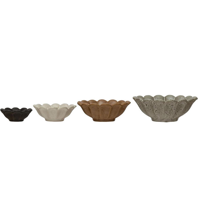 Creative Co-Op Stoneware Flower Bowls, 6" L x 6" W x 3" H, Multicolor