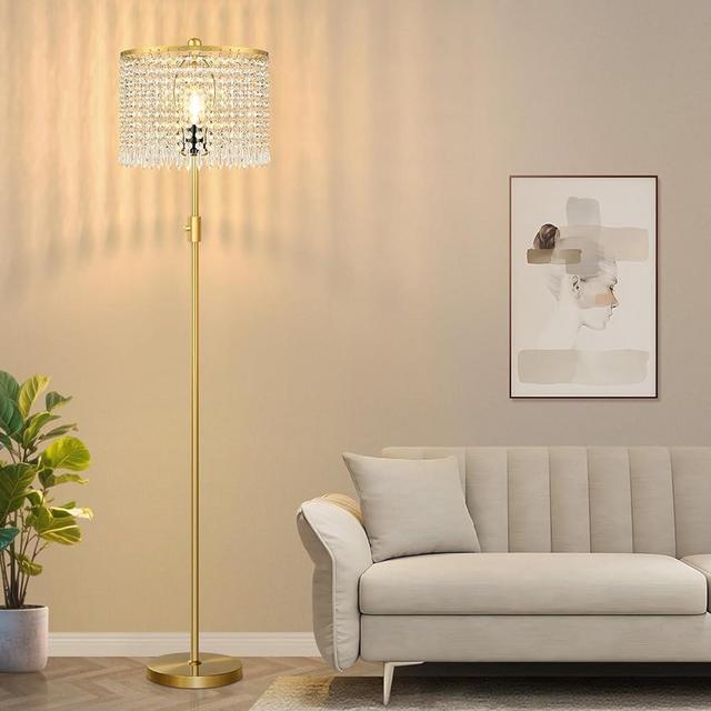 Yemela 【Upgraded】 Dimmable Crystal Floor Lamps for Living Room, 1000LM LED Bulb Included, Standing Lamp with Knob Switch, Tall Gold Pole Light for Bedroom Nursery Office Corner Reading