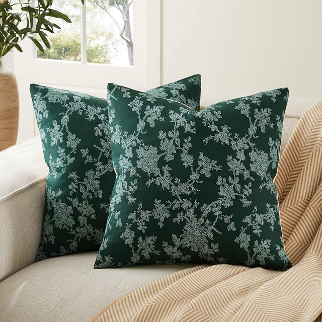 YZJZEDS 100% Cotton French Pastoral Throw Pillow Covers Set of 2, 18x18 Inch Background/Green Farmhouse Decorative Cushion Covers for Sofa Bed Living Room Home Decor