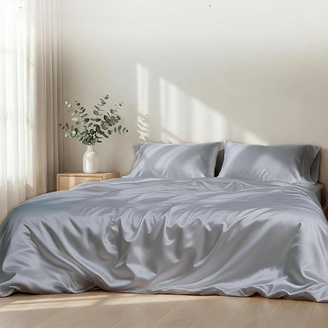 Luxury Tencel & Viscose Derived from Bamboo Hotel Bed Sheet Set,Deep Pocket Soft & Cooling for Hot Sleepers,Silky Smooth Hypoallergenic Breathable Bedding with 2 Pillowcases (Gray, Queen)