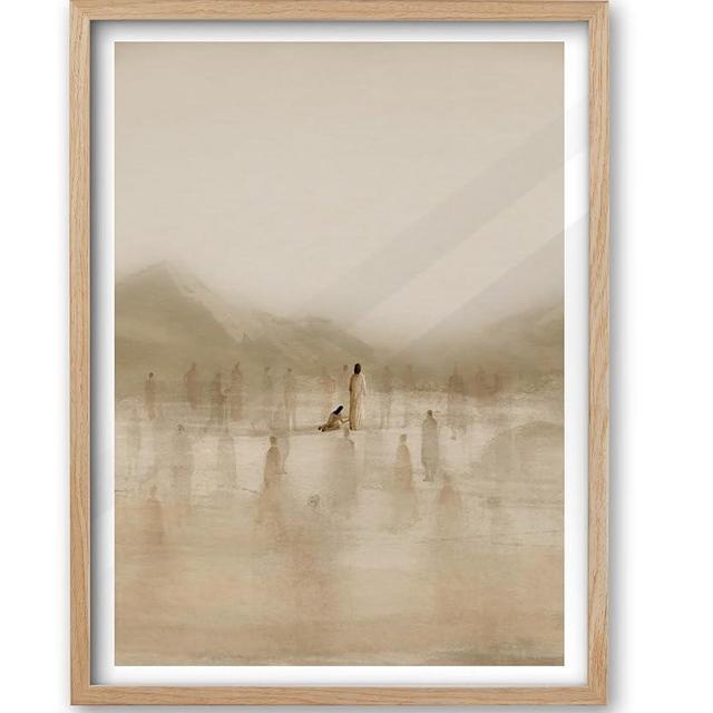 iHery Natural OAK Wood Woman Touches Jesus Framed Wall Art, Large 16x20 in Jesus Healing Christian Bible Verse Canvas Art, Modern Sketch Scripture Bedroom Living Room Decor, Beige Boho 1Pack