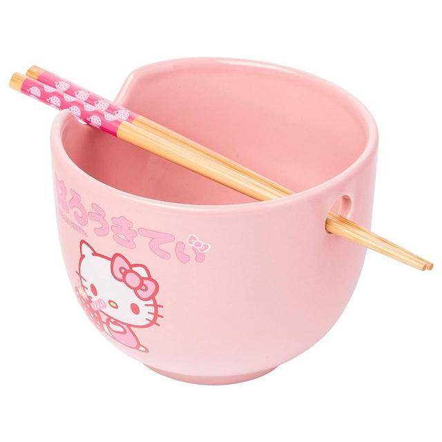 Silver Buffalo Hello Kitty Strawberry Milk Ceramic Ramen Bowl with Chopsticks, 20oz, Pink
