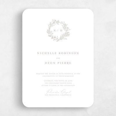 Grey Rounded Wedding Invitation - Seraphine Classic Letterpress