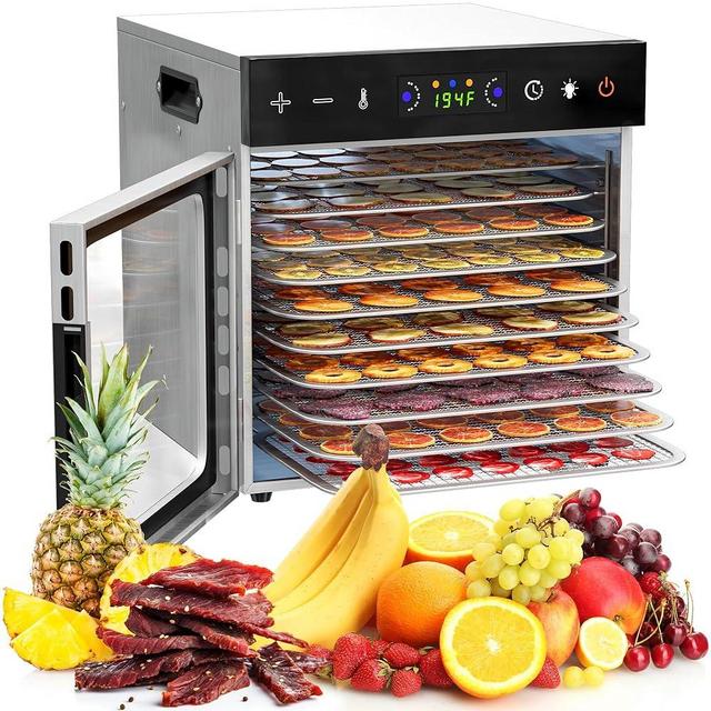 VALONDINO Dehydrators for Jerky, 10 Trays Stainless Steel Meat Dehydrator, 194℉ Temp Control & Digital Timer, 600W Fruit Dehydrator, Food Dehydrator for Jerky, Dog Treats, Mushroom, Veggies, Fruit