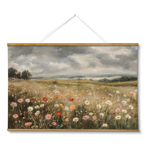ARPEOTCY Extra Large Vintage Framed Wall Art, 36x54 Inch Colorful Wild Flowers Landscape Hanging Framed Wall Art Decor for Living Room Bedroom Office, Retro Rustic Home Decor Aesthetic