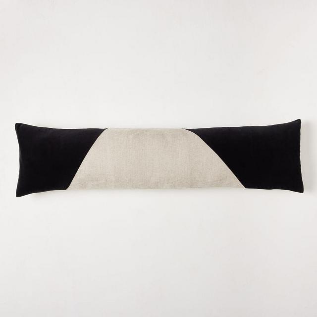 Cotton Linen & Velvet Corners Pillow Cover, 12"x46", Black