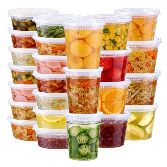 Lamosi 60 Sets Deli Containers with Lids, 8/16/32 oz Quart Containers BPA Free, Airtight Takeout Plastic Food Storage Container, Stackable Leakproof Microwave & Freezer Safe for Soup, Sauce & Leftover