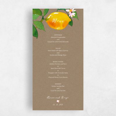 Natural, Yellow Wedding Menu - Folly