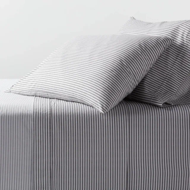 Full Organic Percale Sheet Set Charcoal/White Stripe - Threshold™