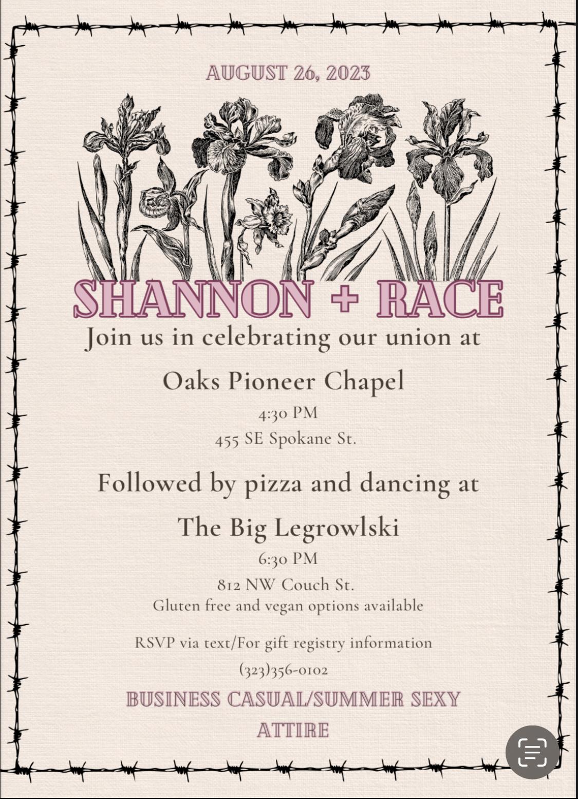 The Wedding Website of shannon vasilev and race nagel