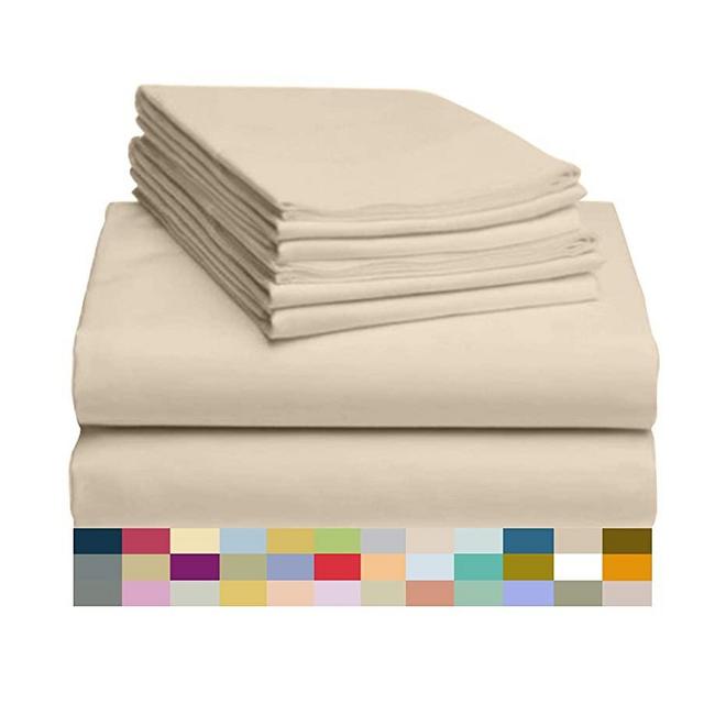 LuxClub 6 PC Sheet Set Bamboo Sheets Deep Pockets 18" Eco Friendly Wrinkle Free Sheets Hypoallergenic Anti-Bacteria Machine Washable Hotel Bedding Silky Soft - Cream California King