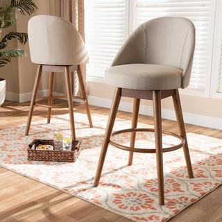 Carra Walnut-Finish Wood Swivel Bar Stool, Set of 2