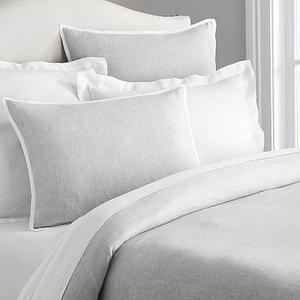 Belgian Flax Linen Contrast Flange Duvet Cover, Full/Queen, Smoke