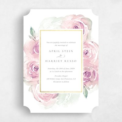Pink Ticket Wedding Invitation - Roana Portrait Foil