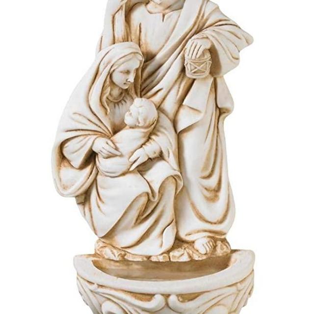 Resin Holy Family Saint Joseph Mary and Infant Christ Water Font 6.5 Inch