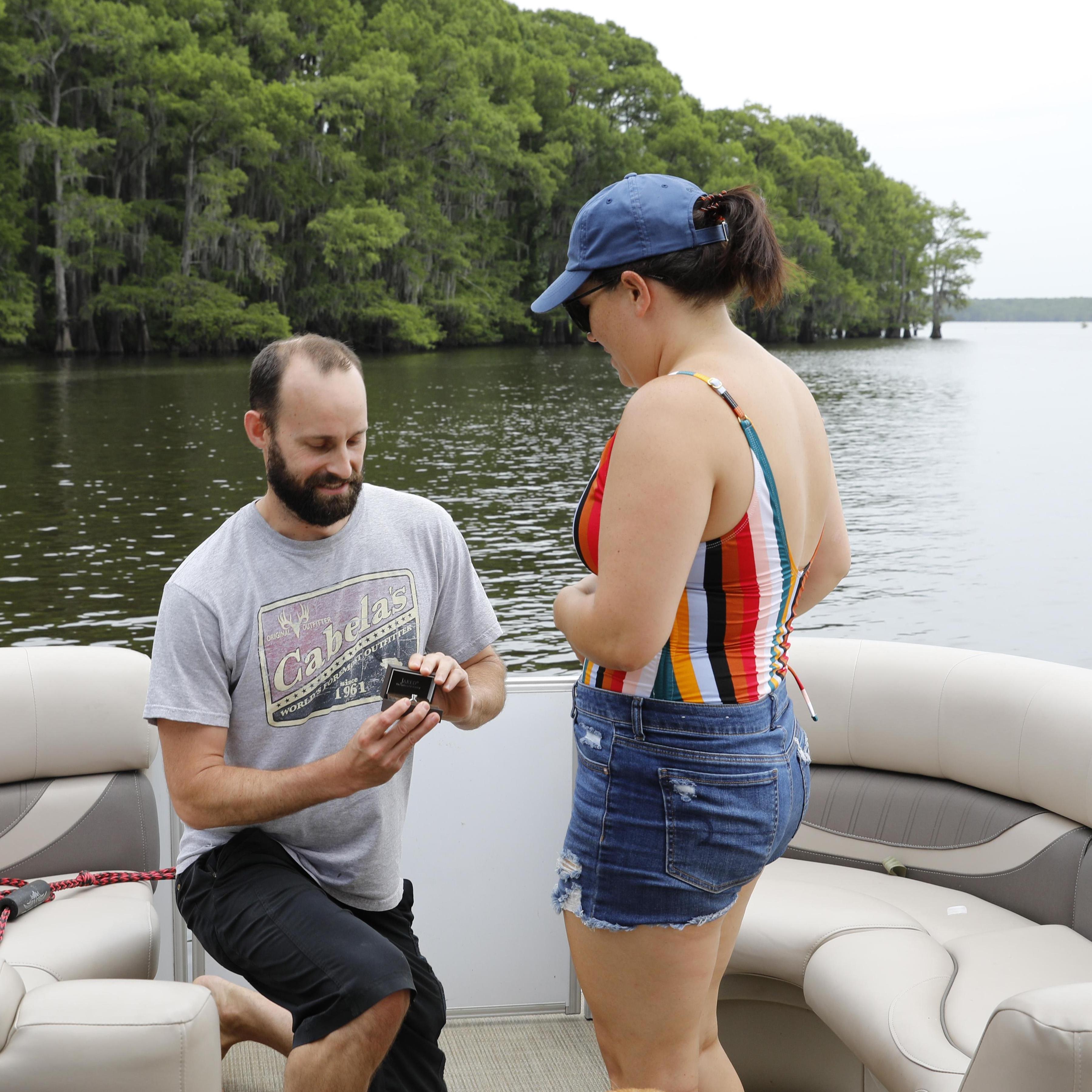 Jeremy proposed during a boat ride at Caddo Lake while her family witnessed the utter shock! Pictures graciously provided by Kasey's brother in law.