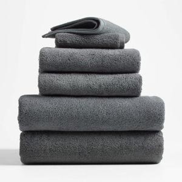 Organic Turkish Cotton Slate Grey Bath Towels, Set of 6