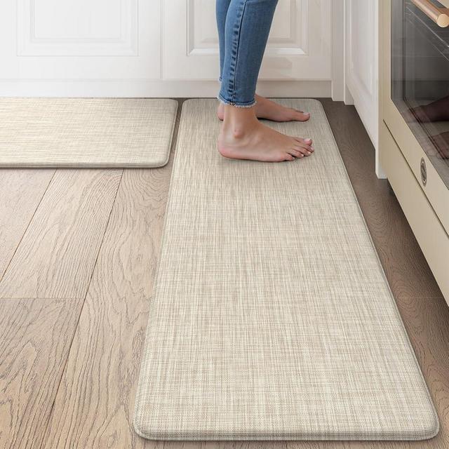 Colliive Anti-Fatigue Cushioned Kitchen Mat Set 2 Piece Non-Skid Waterproof Kitchen Rugs and Mats Heavy Duty Standing Floor Mats for Kitchen, Office, Sink,17.3"×30"+17.3"×47",Beige