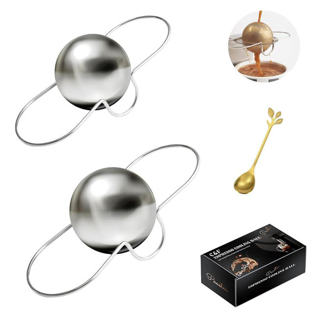 PAASTAI 2 Pack Espresso Cooling Ball, Stainless Steel Coffee Cooler Ball with Stand,Chilling Reusable Ball, for Espresso Coffee Beverages Lovers