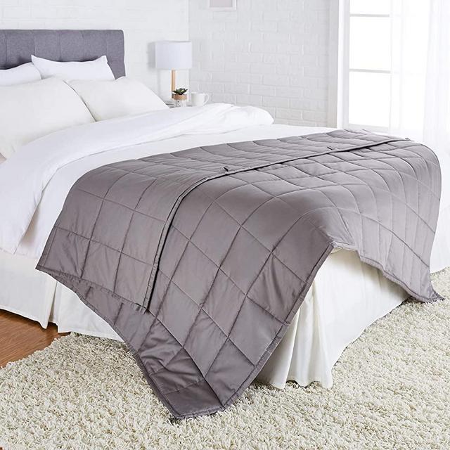 AmazonBasics All-Season Cotton Weighted Blanket - 15-Pound, 60" x 80" (Full/Queen), Dark Grey