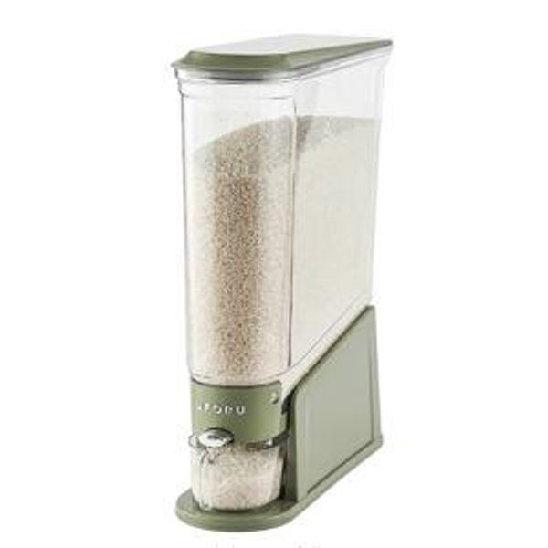 Rice Dispenser 22Lbs, Slim Rice Storage Container for Small Space, BPA-Free Clear Dry Food Dispenser Sealed Moisture Proof, Grain&Cereal Storage Bucket for Kitchen Pantry Household,Green