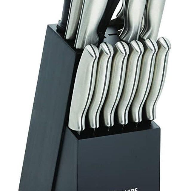 Farberware High-Carbon Stamped Stainless Steel Knife Block Set, 15-Piece, Black 2