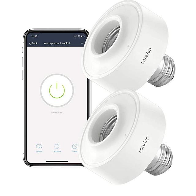 LoraTap Smart WiFi Bulb Socket E26 2 Pack Wi-Fi LED Light Bulb ﻿Timer Lamp Holder Adapter, Voice Control with Amazon Alexa and Google Home, Smart Life App Control from Anywhere by Phone, 30W Max.