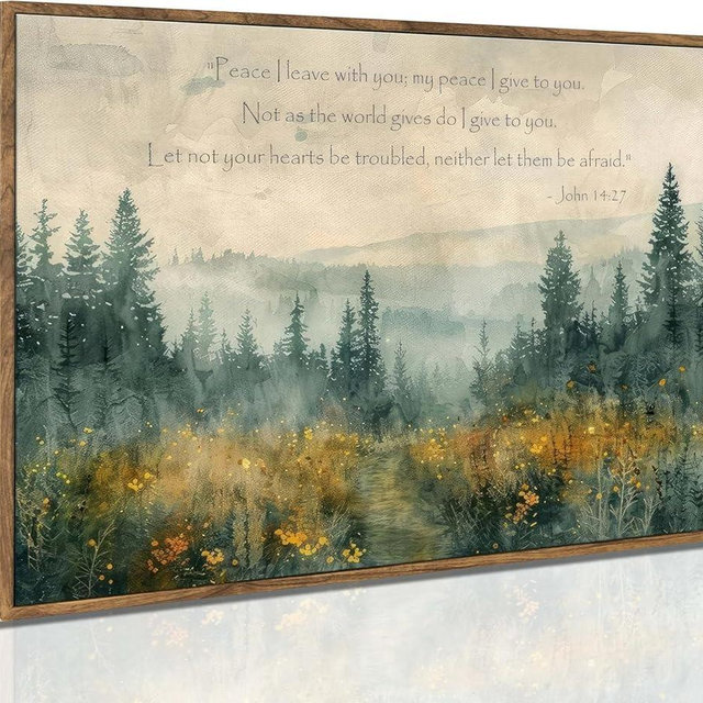 Framed Farm Christian Bible Canvas Wall art Scripture John14:27 Vintage Forest Pathway Landscape Watercolor Painting Picture Wall Decor Poster Print Artwork for Living Room Bedroom Home Decoration