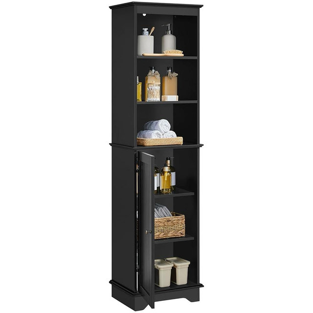 Yaheetech 60.5" Freestanding Bathroom Storage Cabinet, Tall Slim Floor Cabinet with 3 Shelves & Door, Space Saving Organizer, Home Storage Furniture, Black