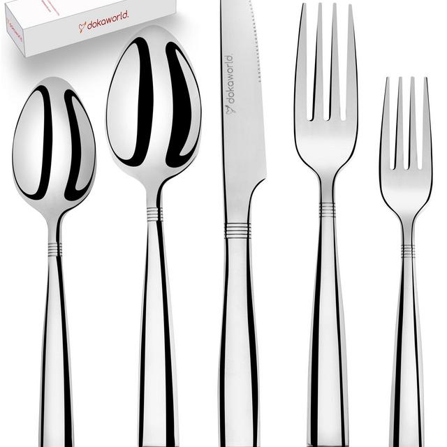Silverware Set 18/10 Stainless Steel - Elegant Flatware Set of 20 Pieces - Eating Utensils for 4 People - Modern Cutlery Kit of Dinner Forks - Spoons Knives Dessert Forks and Spoons (B - Victoria)